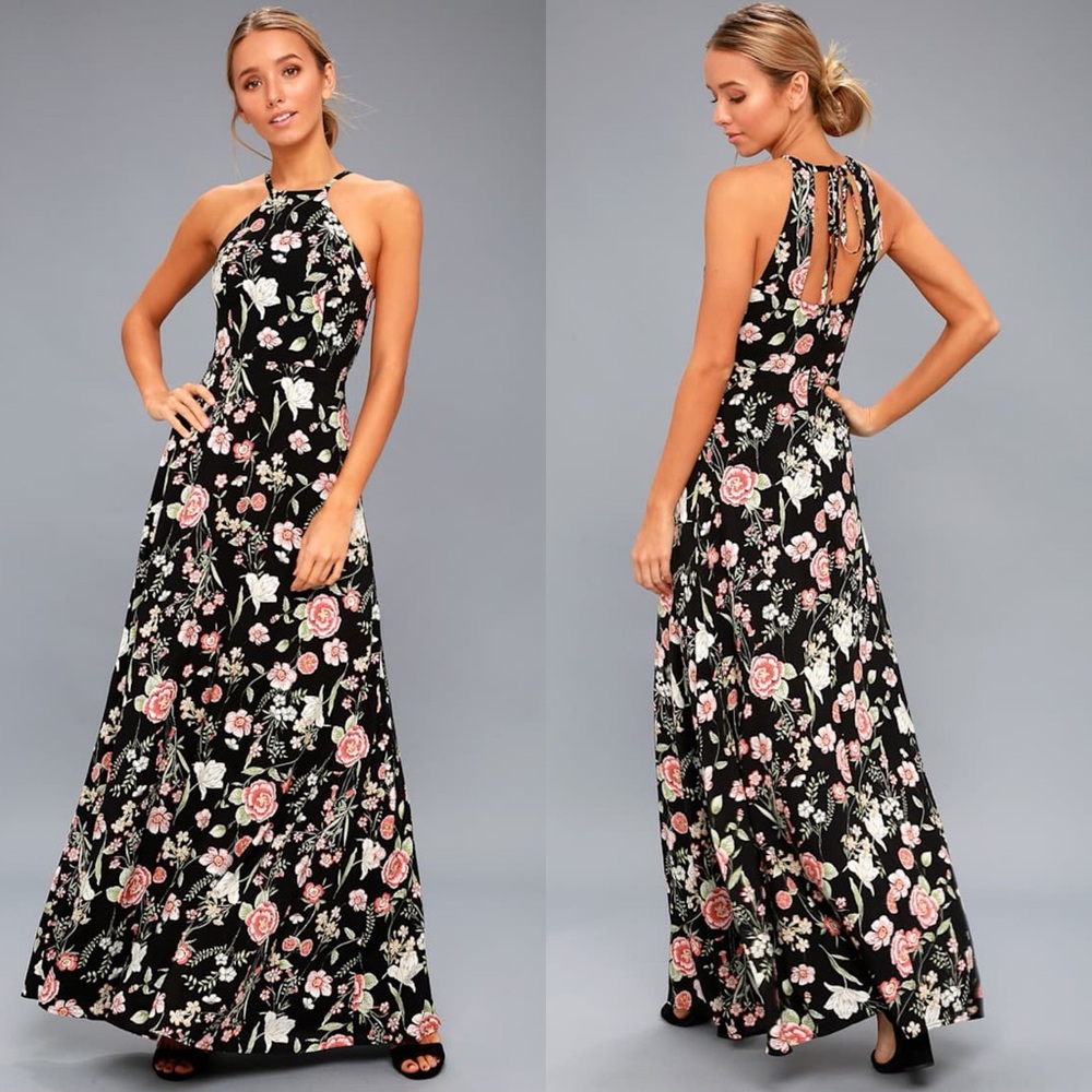 Lulus | Gotta Crush On You Black Floral Print Maxi Dress